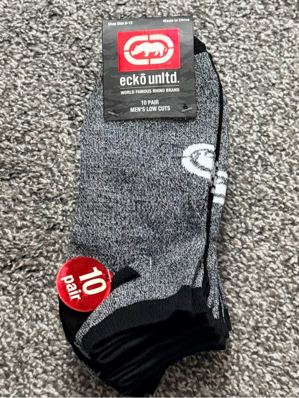 Ecko Unltd Men's Low Cut Athletic Socks - Grey, Black, White (10 Pack)